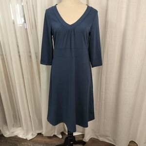 Eddie Bauer Travex Shift Midi Dress Size‎ LT 3/4 Sleeves Slate Blue